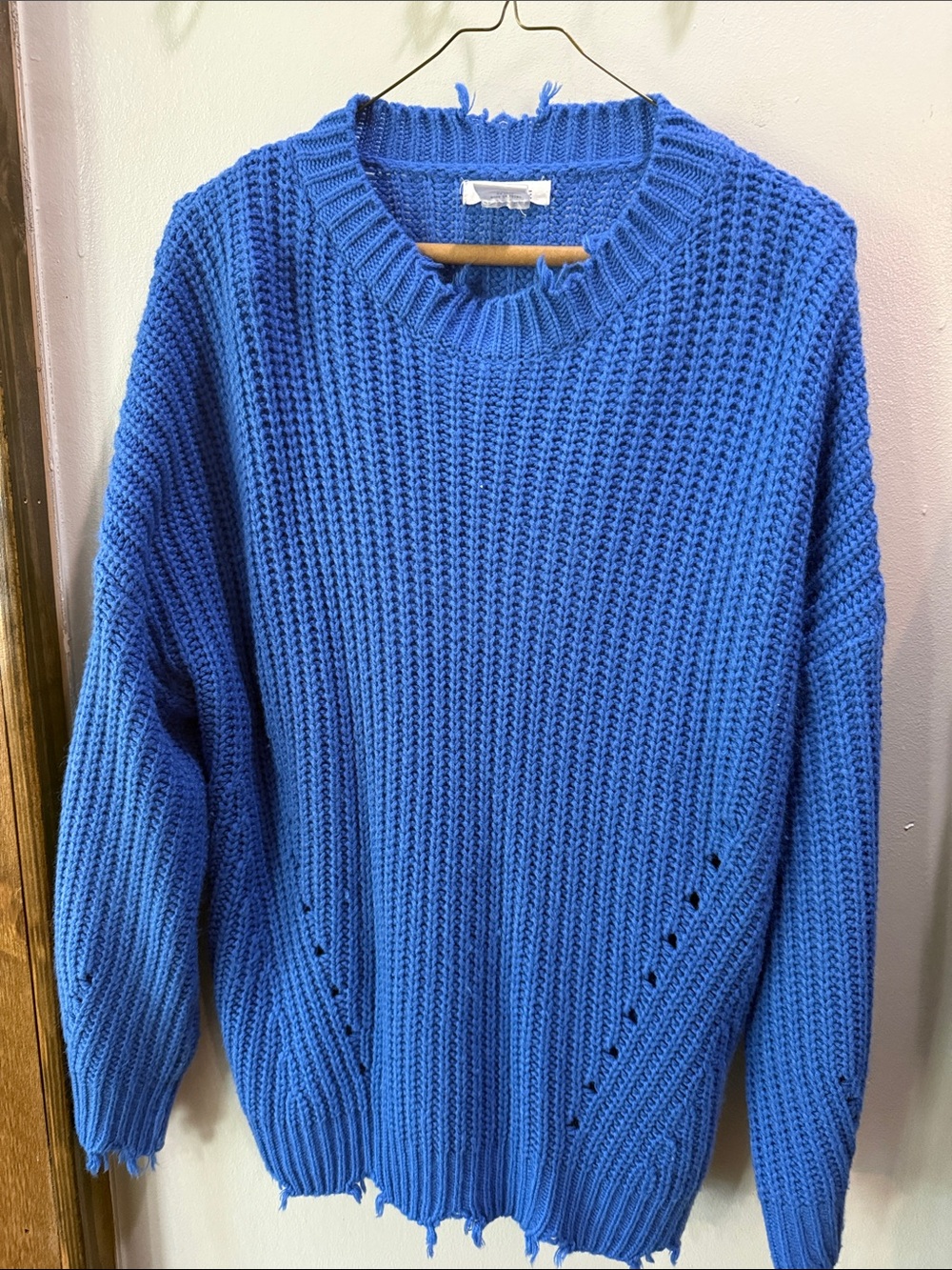 Women's Blue Ribbed Crewneck Sweater
